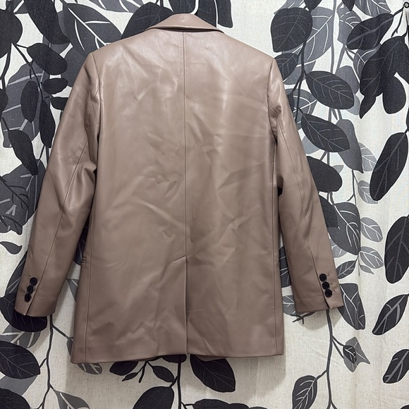 Zara Tan Blazer Tailored Suit Jacket pleather - Picture 3 of 3